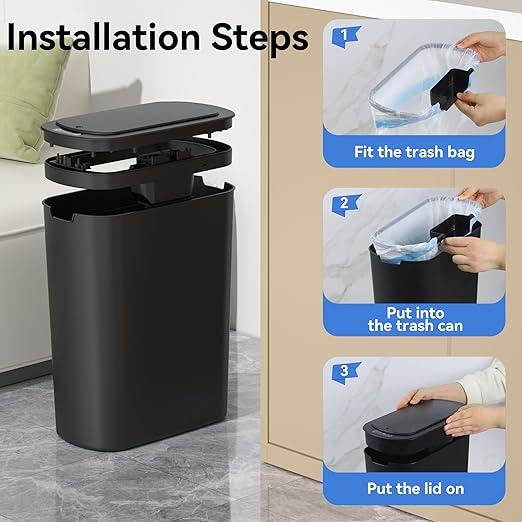 5 Gallon Bathroom Automatic Trash Can with Lid, Motion Sensor Touchless Trash Bin,Smart Electric Slim Waterproof Garbage Bin for Toilet, Office, Kitchen, Bedroom, Living Room (Black)