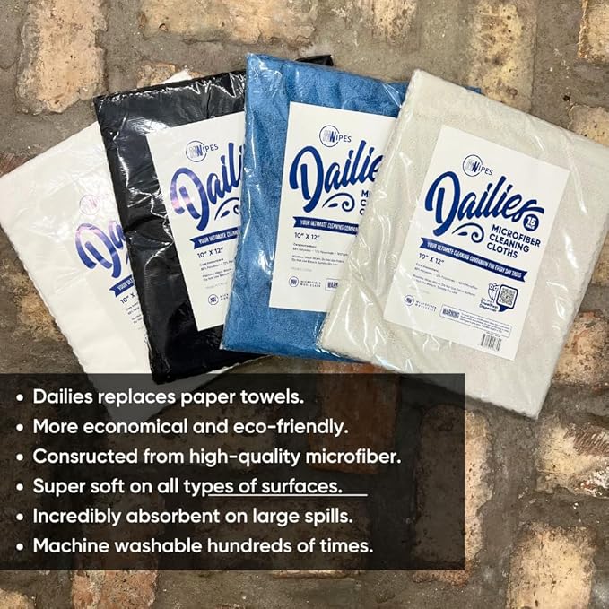 Dailies Microfiber Cleaning Cloths | 15-Pack (White) 12"x10" | Fits TowelNest Dispenser | Reusable, Absorbent, Washable | Eco-Friendly Paper Towel Alternative