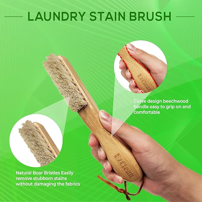 Natural Boar Bristle Laundry Brush, Perfect for Shoes & Delicate Fabrics, Scrubbing Tough Stains
