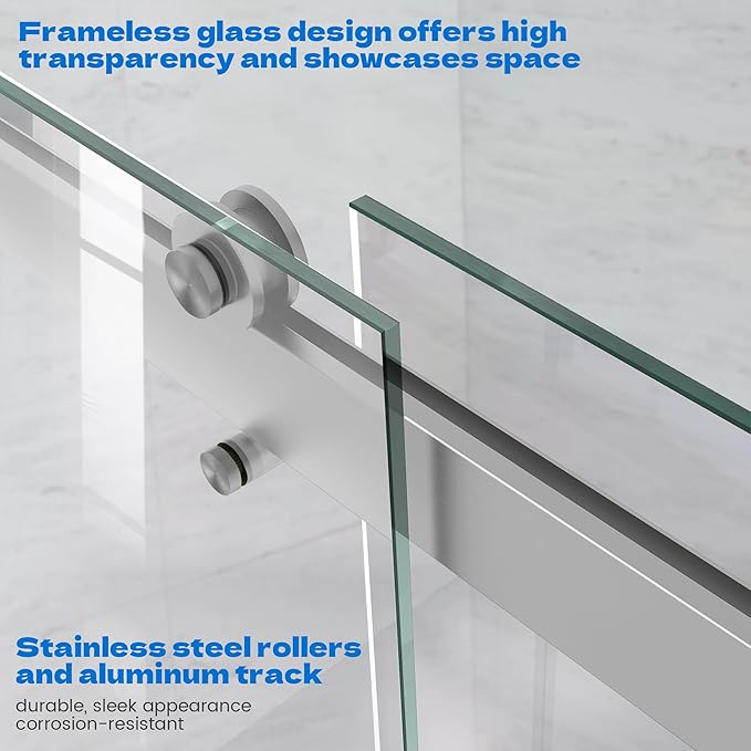 Sliding Shower Door, 44-48" W x 76" H Semi-Frameless Double Sliding Glass Shower Door with 5/16'' (8mm) Clear ASNI SGCC Tempered Glass, Bypass Shower Enclosure, Brushed Silver