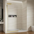 Shower Screen 36" x 76" Half Frameless Shower Wall Panel, Tempered Glass 3/8 inch, Easy to clean Coating, Fixed Glass Shower Door with Hardware (Brushed Gold)