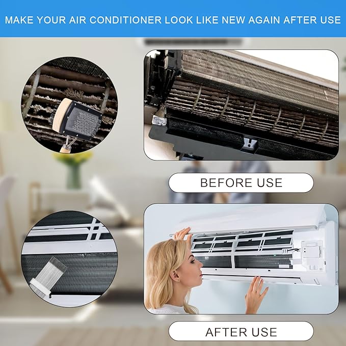 3pcs Air Conditioner Fin Cleaning Brush, HVAC Conditioner Condenser Cleaner Stainless Steel Refrigerator Coil Cleaning Brush AC Fin Comb Evaporator Radiator Fin Repair Fridge Cleaning Tool
