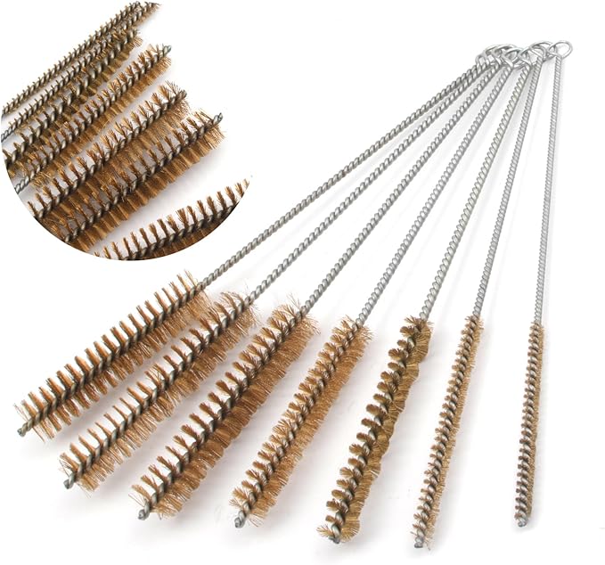 Tube Brush Kit 7pcs Brass Wire Tube Brushes Stainless Steel Bottle Brush Long Handle 11'' Wire Brushes for Cleaning Wire Pipe Tube Cleaner - 6mm/8mm/10mm/12mm/15mm/20mm/22mm