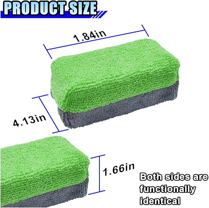 12PCS Ceramic Coating Applicator Sponge, 4.13'' x 1.84'' Microfiber Car Detailing Applicator Pads, Rectangular Car Foam Cleaning Pad, Auto Polishing Pad for Wax, Paint, Sealant (Green)