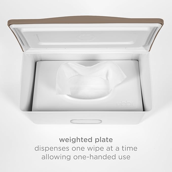 Ubbi Baby Wipes Dispenser with Weighted Plate and Secure Seal, Nursery and Baby Registry Essential to Keep Wipes Fresh, Taupe