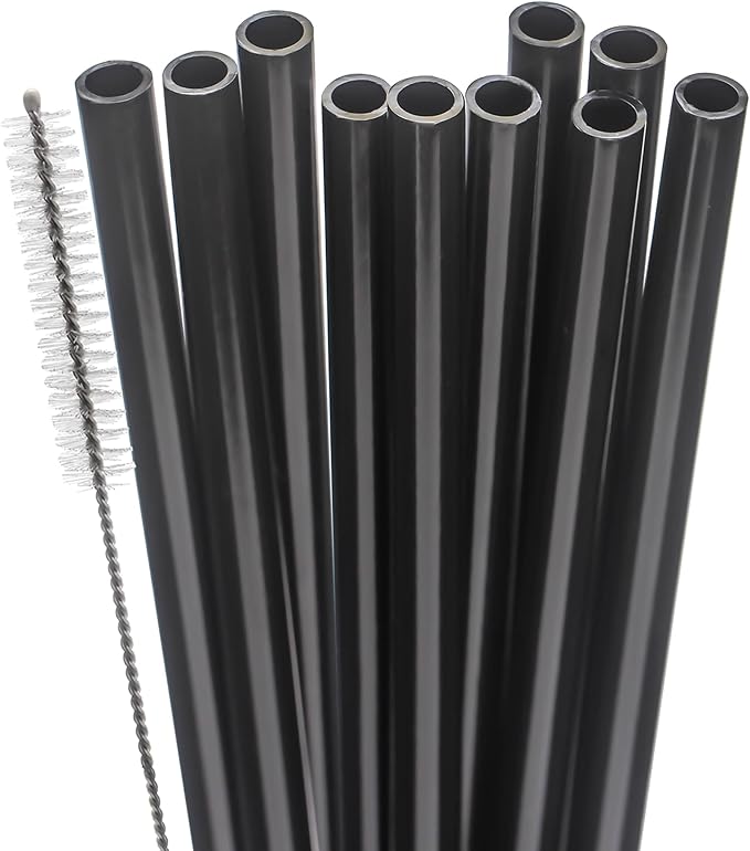 Dakoufish Replacement Straw for Stanley|Owala|Simple Modern 40oz 30oz Tumbler,10 Pack 12 inch Black Reusable Straws With Cleaning Brush for Stanley Cup Accessorie,BPA Free,Dishwasher Safe