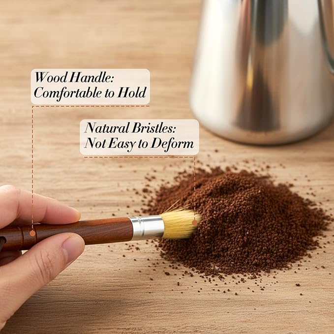 2Pcs Coffee Machine Cleaning Brush Espresso Brush Tools Accessories Wooden Handle and Natural Bristles Cleaning Tool Used on Group Heads Shower Screen Portafilter Home Kitchen