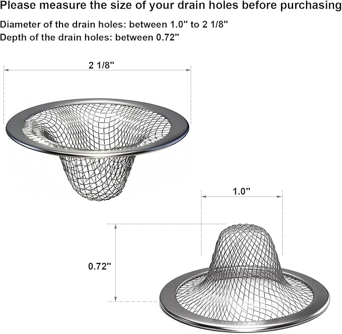 2.215" Top Diameter, 1.0" Basket Small Bathroom Sink Strainer, Little Drain Mesh, Utility, Slop, Laundry, RV and Lavatory Sink Drain Strainer Hair Catcher. Stainless Steel.