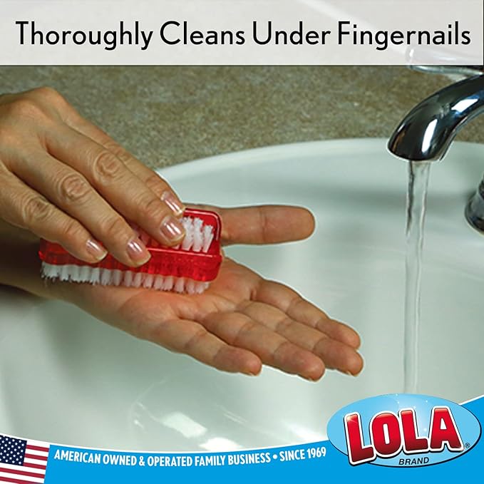LOLA Classic Hand & Nail Brush, 2 Sided - 144 Pack, Soft & Stiff, Comfortable No-Slip Grip, Cleans Hands & Fingernails, Assorted Colors