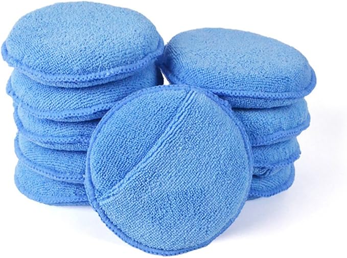 Microfiber Wax Applicator, AutoCare Ultra-Soft Microfiber Wax Applicator Pads with Finger Pocket Wax Applicator for Cars Wax Applicator Foam Sponge (Blue, 5" Diameter, Pack of 10)