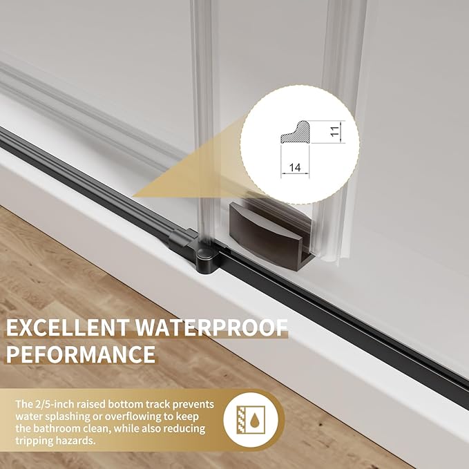 56-60" W x 74" H Frameless Sliding Shower Door, 5/16"(8mm) Clear Tempered Glass, Premium SUS304 Stainless Steel Hardware, Double Nano Coating, JVR-X02 (Matte Black)
