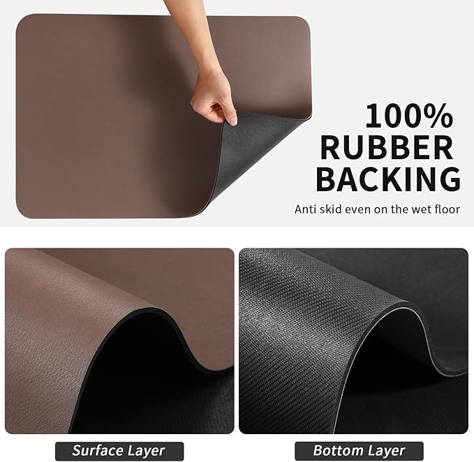 Dish Drying Mat for Kitchen Counter, Heat Resistant Drainer Mats with Non-slip Rubber Backed, Hide Stain Kitchen Super Absorbent Draining Mat, Easy to Clean Dish Rack Pad, Brown 16"x18"