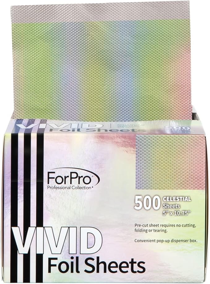 ForPro Professional Collection Vivid Celestial Embossed Foil Sheets, Aluminum, Pop-Up Foil Dispenser, Hair Foils for Color Application & Highlighting Services, Food Safe, 5” W x 10.75” L, 500-Count