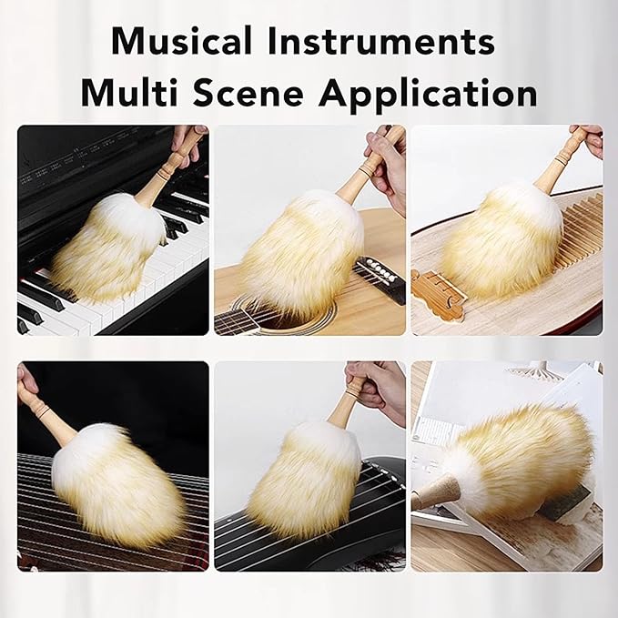 SUNGOOYUE Lambswool Duster with Solid Beech Wooden Handle, Anti Static Multifunctional Long Feather Duster for Office Home Blinds Table Piano with Soft Lambswool (Short Handle)