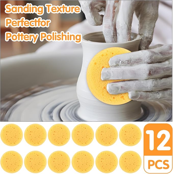 12PCS Kitchen Sponges for Washing Dishes Round Natural Cleaning Sponge,Cellulose Eco-Friendly No Odor, Dusting, Cleaning Bathroom, 7 * 7cm