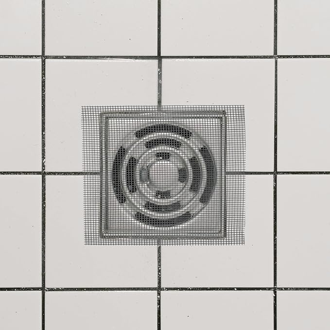 4 Inch x 33 FT Disposable Shower Drain Screen Self-Adhesive Stickers, with Cleaning Shovel, Showers Drain Hair Catcher, Shower Drain Mesh Stickers for Bathroom Kitchen Sink