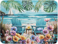 Spring Summer Sea Chair Dish Drying Mat for Kitchen Counter,Coastal Beach Palm Leaf Flowers Drying Mat 18 x 24 Inch with Absorbent Reversible Microfiber Drying Pad for Coffee Bar