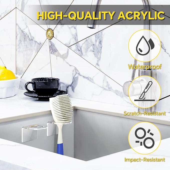 NiHome Clear Acrylic Kitchen Sink Brush Holder 2PCS, Universal Fit Compatible with All Sink Types for Practical & Stylish Brush Storage, Easy Installation Sleek Modern Design with Secure Nano Adhesive