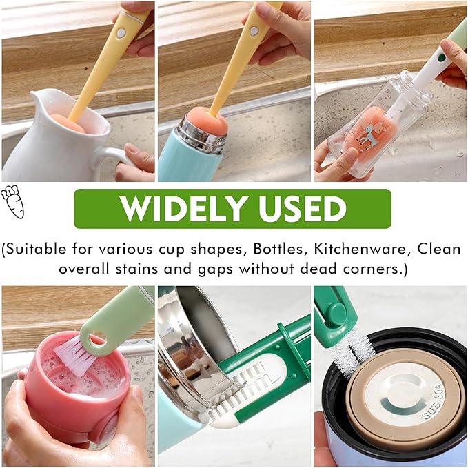 Bottle Cleaning Brush 5 PCS Long Handle Bottle Brush 4 in 1 Detachable Multifunctional Sponge Bottle Brush with Nipple Cleaning Brush and Bottle Gap Cleaner Brush