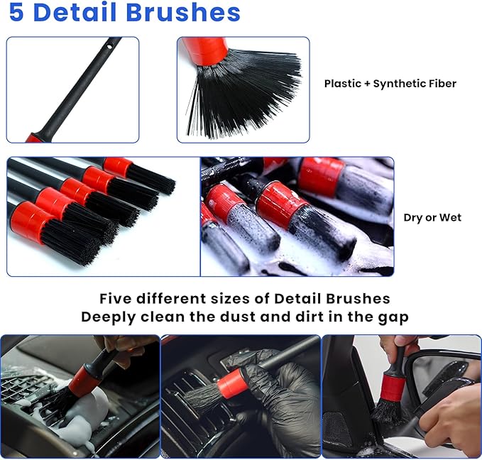 15 Pcs Car Cleaning Kit, Car Detailing Wash Brush Set, Auto Interior External Wash Cleaning Set for Car Motorcycle Bike Wheels, Engine, Emblems, Air Vents, Dashboard, Leather