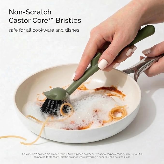 Earth & Mango Magnetic Dish Brush & Scraper, Snaps to Sink, Non-Scratch, Dishwasher Safe, Dish Scrubber – Moss Green