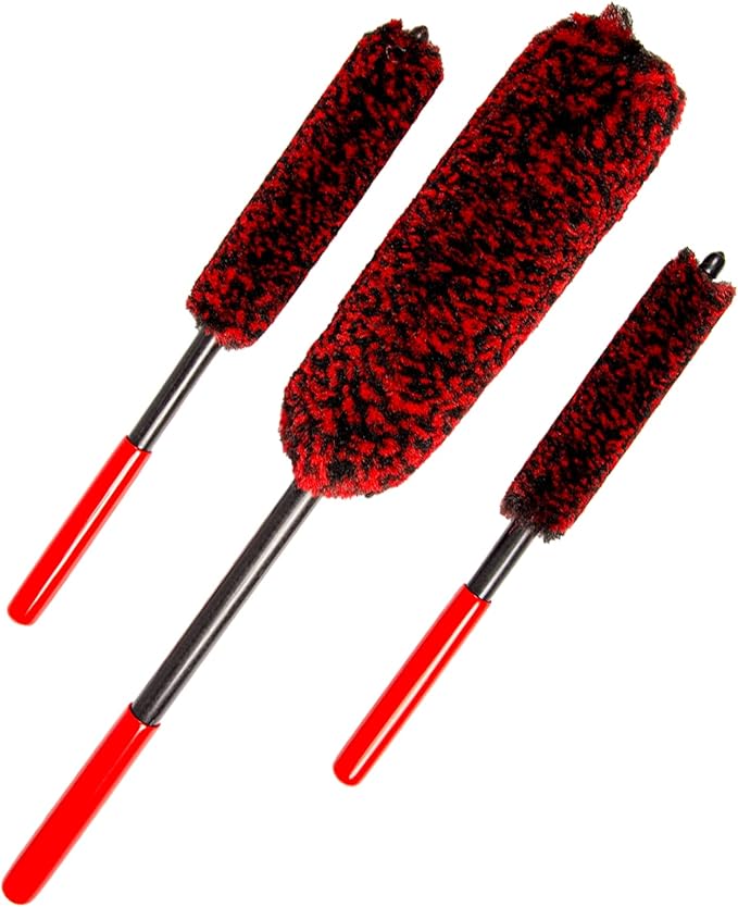 Soft Brsuh Wheel Brushes Set (3 Pack) - 3 Szie Synthetic Soft brsuhie Brush, 1x Car Detail Brush, Wheel Soft brsuhies Cleaning Brush for Car Rim Wheel Washing…