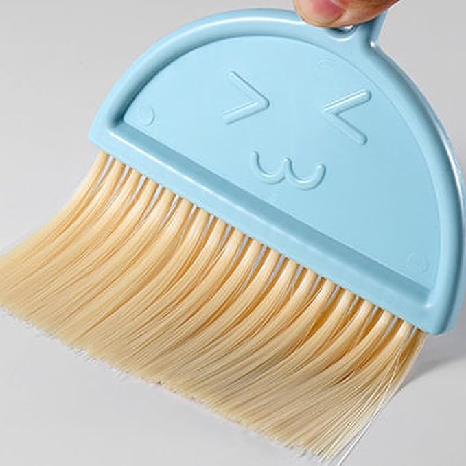 Mini Broom and Dustpan Set for Desk, Small Hanging Keyboard Cleaning Kit with Soft Rubber Dustpan Lip, Portable Desktop Cleaning Tool (Blue)