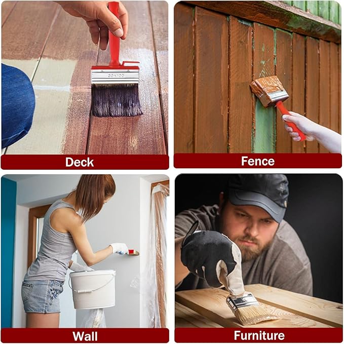 Deck Stain Brush with Long Handle 7 Inch Deck Stain Applicator with 59IN Extension Pole Paint Brushes for Wood 4" 5" Deck Brush for Walls Quick Decking Fence Furniture