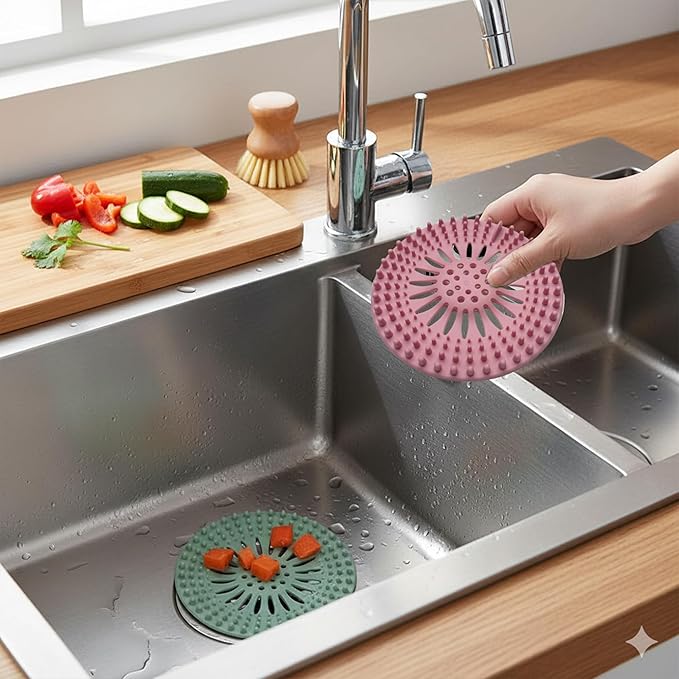 Silicone Drain Hair Catcher 5-Pack – Flexible TPR Drain Strainer & Cover for Bathroom Shower, Bathtub & Kitchen Sink – Reusable Non-Slip Hair Trap, Anti-Clog Drain Protector, Multi-Color