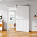 42''x84'' Sliding Barn Door with 7 Ft Brushed Nickel Hardware Kit& Handle& Floor Guides,Pre-Drilled Holes Easy Assembly - Include Installation Manual, Water-Proof PVC Surface, H-Frame