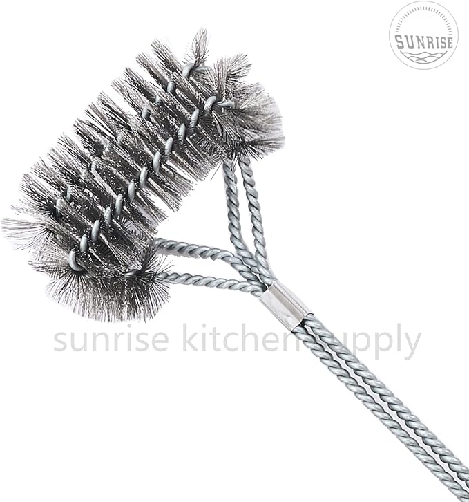 SUNRISE Fryer Brush with Long Handle (Stainless Steel with Plastic Handle, Double Brush)