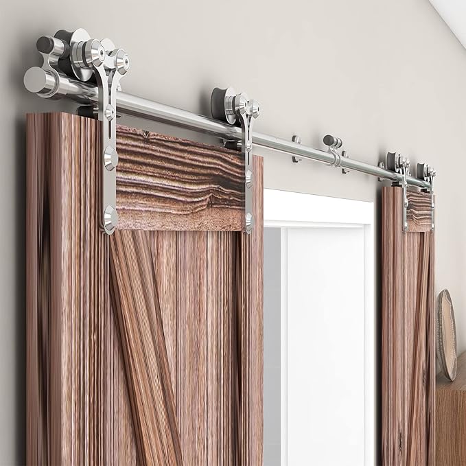 TSMST 13FT Sliding Barn Door Hardware Kit, Stainless Steel, Modern Style, Double Wood Door, 39" Width, 220lbs Weight Capacity