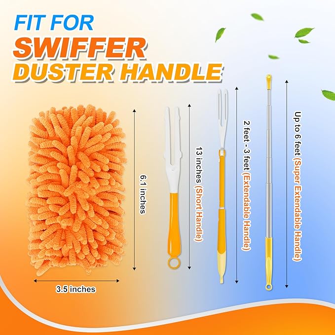 Reusable Duster Refill for Swiffer Hand Duster, 360 Degree Duster Refills for Cleaning, Ceiling Fan, Orange Yellow, 3+3 Pack (Handle is Not Included)