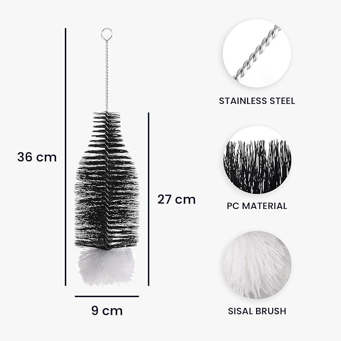 kwmobile Bottle Brush Compatible with SodaStream Crystal 2.0, DUO and Terra - 14" (36 cm) Cleaning Brush Dishwasher-Safe - Black/White