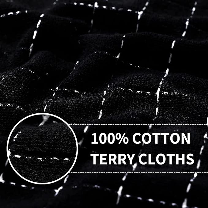 Homaxy 100% Cotton Terry Kitchen Towels(Navy+Grey+Black, 13 x 28 inches), Checkered Designed, Soft and Super Absorbent Dish Towels, 6 Pack