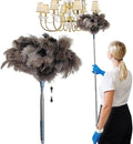 Ostrich Feather Duster with Extension Pole for Cleaning - 80 in Fluffy Natural Genuine Ostrich Feathers with Handle Reusable Handheld Ostrich Feather (Gray)