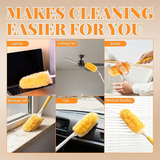 Duster Refill for Swiffer Duster, 50 Count Disposable Dusters Kit for Cleaning Dusting Furniture Blind Ceiling Fan, Multi Surface 360 Feather Duster & 3FT Extended Handle & Short Handle
