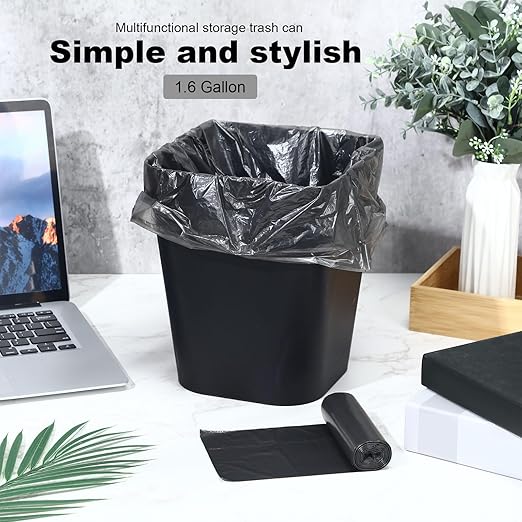 Eccliy 6 Pack Small Trash Cans for Bathroom Plastic Trash Can with 3 Rolls of Bags Small Wastebasket Garbage Bin Container, Bedroom, Home Office, Living Room, Kitchen (Black)