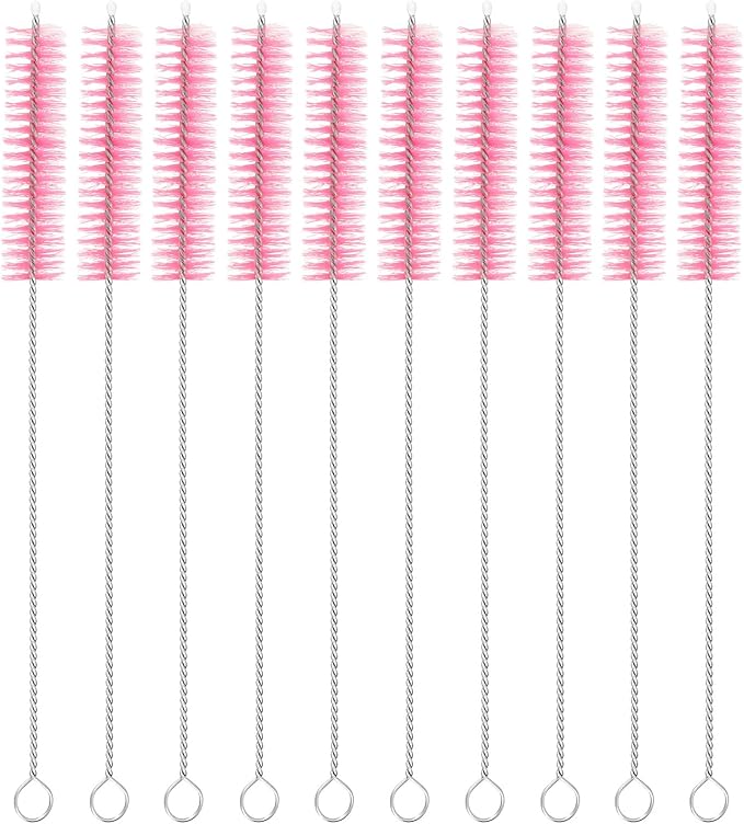 uxcell 10Pcs Drinking Straw Cleaning Brushes, 8" x 5/8" Nylon Bristles Long Straw Brush Pipe Cleaner for Washing Straws Pot Spout, Sippy Cup, Bottle and Tube (Pink)