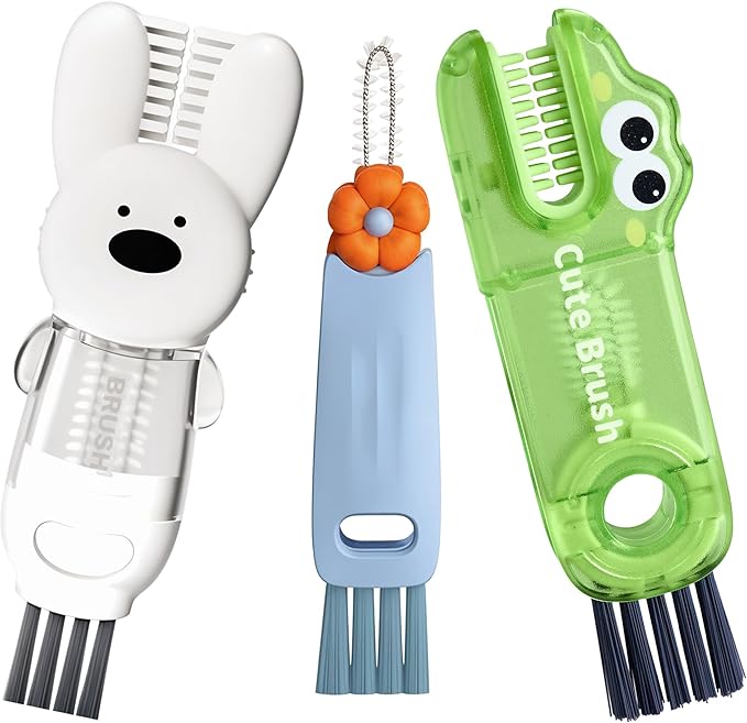 Cup Lid Cleaning Brush, 3 in 1 Lid Cleaner for Tumblers and Water Bottles, Gap Cleaning Brush with Straw Hole Detail Tool, Multifunctional Brush for Daily Use (Blue Green)