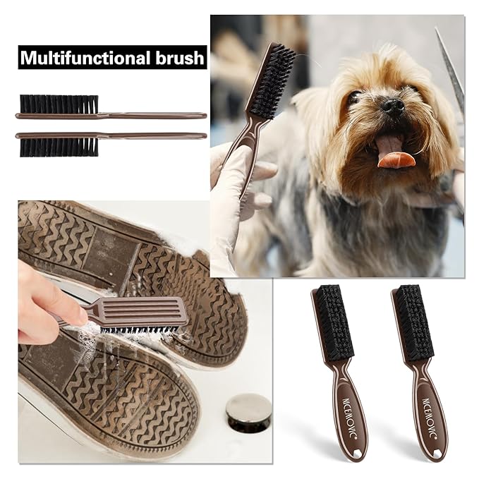 NICEMOVIC Barber Accessories: 10-Piece Mini Brush Set for Blade Trimmer Cleaning, Hair Styling, and Manicure (Brown)