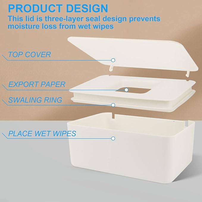 Baby Wipes Dispenser, Wipes Dispenser Baby Wipes Case, Baby Wipe Holder for Fresh Wipes, Non-Slip Wipes Case, Wipe Container with Sealing Design Lid (White)