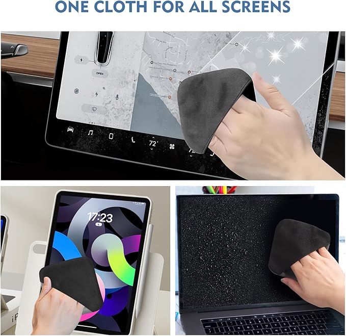 Car Screen Cleaner Pad with Acrylic Storage Box - Microfiber Touchscreen Cleaning Wipe for Dashboard Navigation Display - Anti-Fingerprint Interior Accessories & Center Console Organizer (Black)