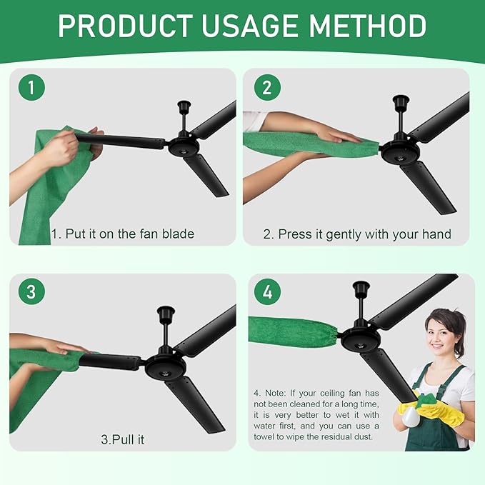 4 PCS Ceiling Fan Duster Kits,100% Microfibre Fan Blade Cleaner for high Ceiling Fan Blades.Machine Washable and Reusable,Includes 2 Ceiling Fan dusters and 2 Microfibre Towels