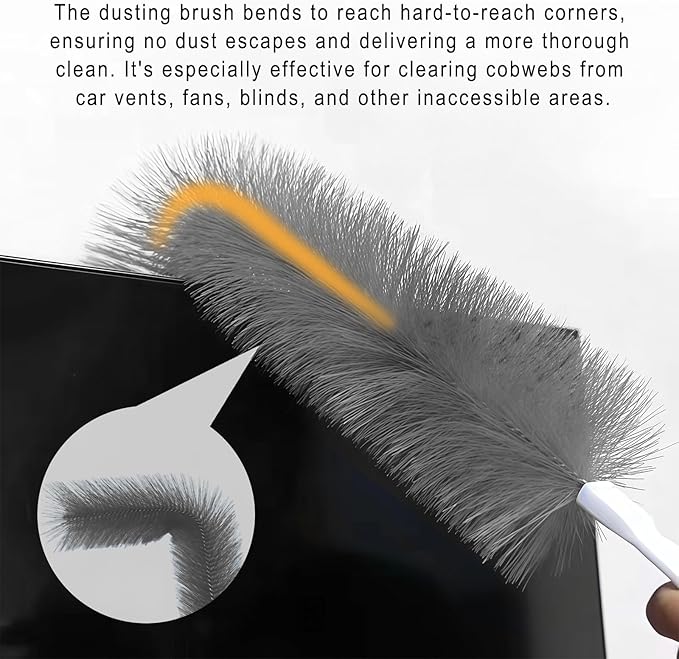 2 PCS Fan Cleaner Brush, Cobweb Duster Bendable Fan Duster, Plastic Dust Cleaner Reusable Head Ceiling Brush Microfiber Dirt Remover for AC Radiator Car Vents Blinds Shutters Window (Gray)