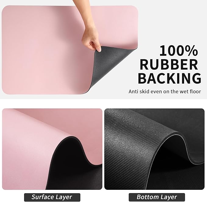 Dish Drying Mat for Kitchen Counter, Heat Resistant Drainer Mats with Non-slip Rubber Backed, Hide Stain Kitchen Super Absorbent Draining Mat, Easy to Clean Dish Rack Pad, Pink 18"x24"