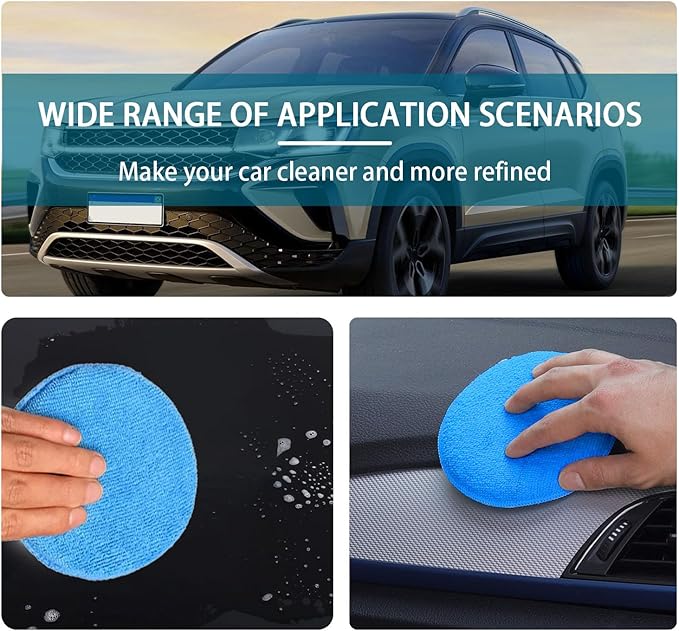 Ziciner 4 Pack Microfiber Applicator Pads, Car Wax Foam Buffing and Cleaning Pads, Tire Shine Applicator, Ultra Soft Wash Sponge, 5 Inch Diameter Round