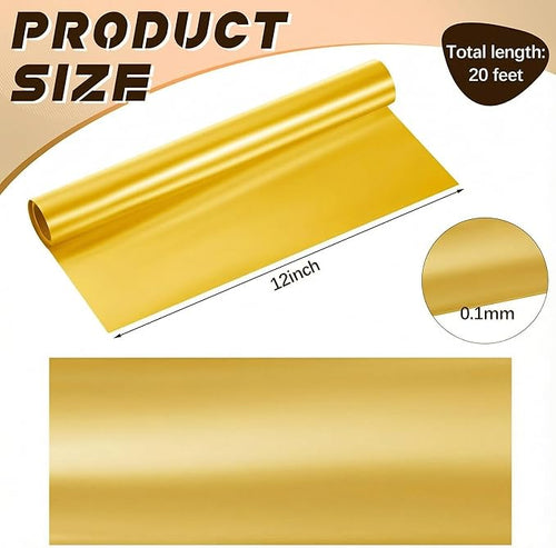 1 Roll Aluminum Metal Crafts DIY Foil 12 Inch x 20 ft x 0.1 mm Thick for Art Project Aluminum Flashing Roll Wide Sheet Multipurpose Metal Sheets for DIY and Crafting Projects (Golden)