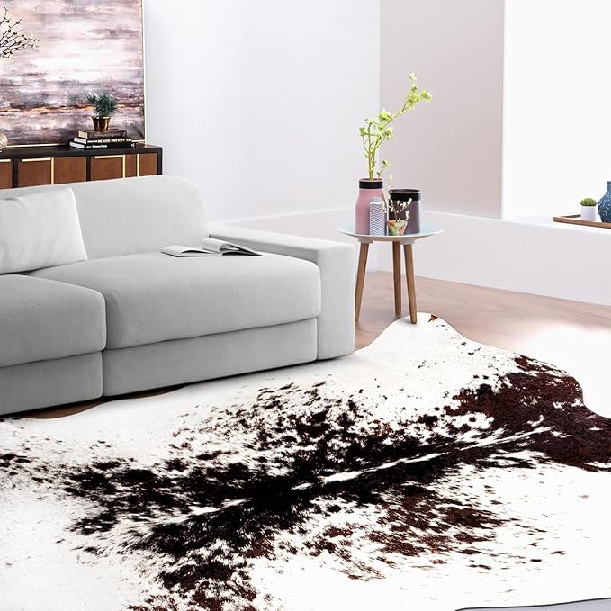 MACEVIA Faux Cowhide Gold Print Rug Cute Cow Print Rug Area Rug Nice Western Decor for Living Room Bedroom Non-Slip 93.6" L x 71.8" W(7.8ft x 5.9ft)