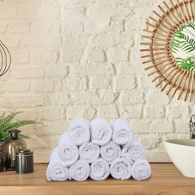 Utopia Towels Wash Cloths Set, 12 by 12 Inches, 100% Cotton Ring Spun, Highly Absorbent and Soft Feel Washcloths for Bathroom, Spa, Gym, and Face, 12 Pack White